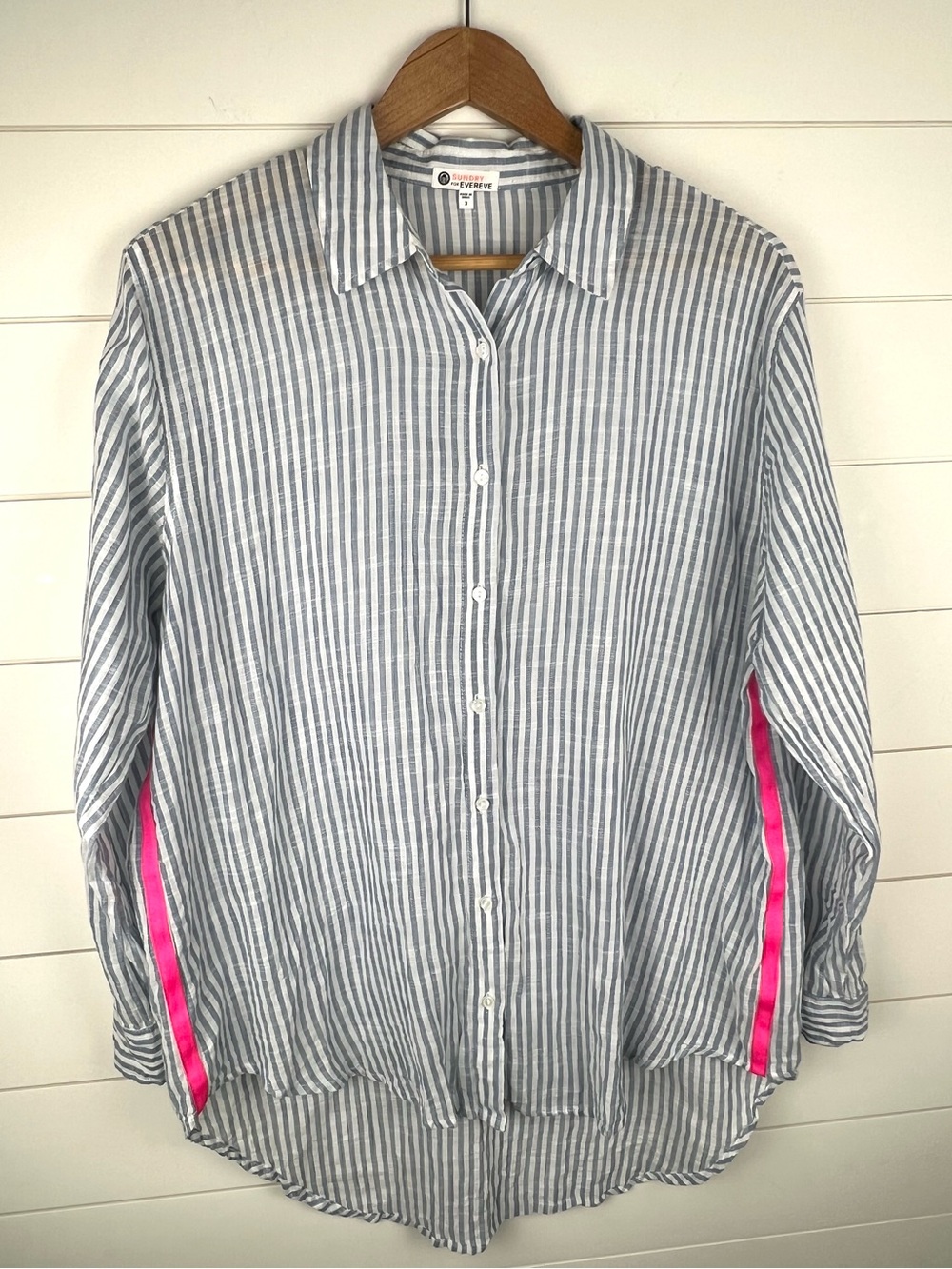 Sundry for Evereve Blue White Striped Button-Up Shirt Size 2 100% Cotton